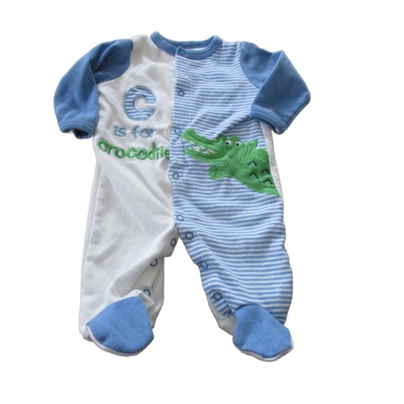 Weeplay Snap Up Footed Sleeper Boys Size 0-3M White Blue Crocodile Infant - Picture 1 of 4